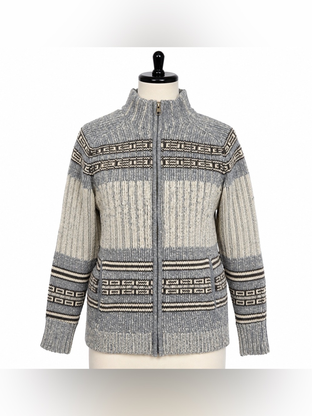 Vintage The Territory Ahead 100% Lambswool Nordic Eagle Full-Zip Sweater, M